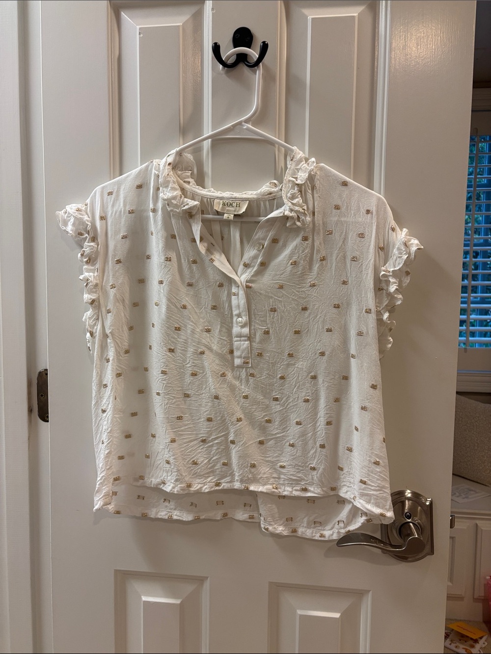 Koch Pixie Top Gold Dotted Ruffle Blouse